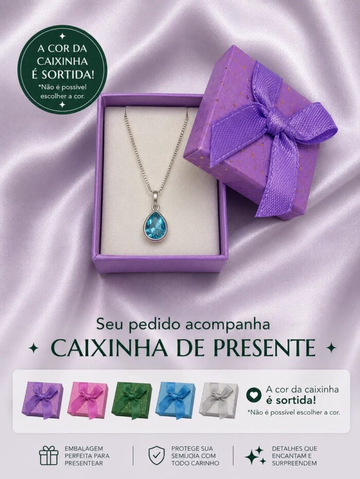 Colar Feminino Ponto De Luz Gota Prata 925 Caixinha Azul Celeste - Imagem 4