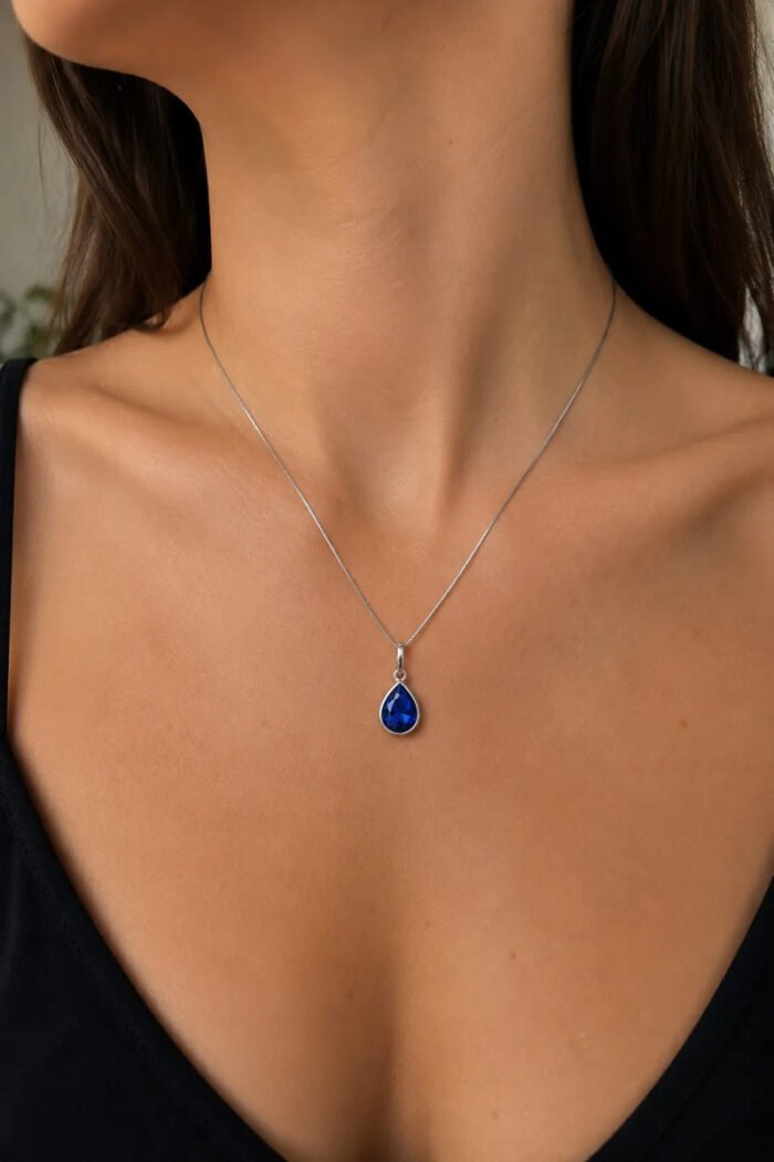 Colar Feminino Ponto De Luz Gota Prata 925 Caixinha Azul - Imagem 3