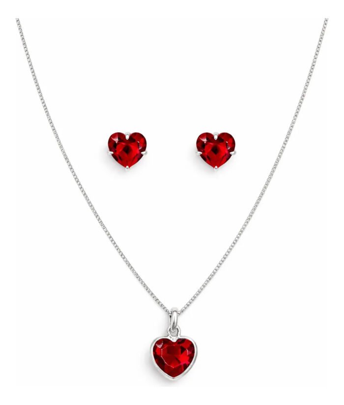 ca087e04784180d92f746b2d0f7ca06e-44.jpg Kit Conjunto Prata 925 Feminino Coração Zircônia Vermelho Prateado - Imagem 1
