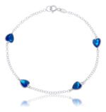 Pulseira Prata 925 Feminina Coração Zircônia Azul Bic 18 Cm Prateado 18 Cm