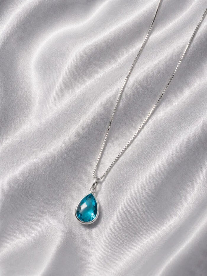 Colar Feminino Ponto De Luz Gota Prata 925 Caixinha Azul Celeste - Imagem 5