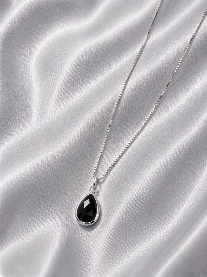 Colar Feminino Ponto De Luz Gota Prata 925 Caixinha Preto - Imagem 5