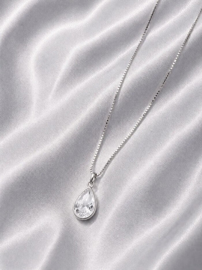 Colar Feminino Ponto De Luz Gota Prata 925 Caixinha Branco - Imagem 5
