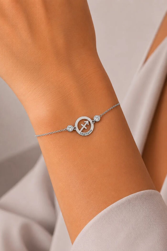 Pulseira Signo Prata 925 Feminina Medalha Pingente Sagitário 18 Cm - Imagem 3