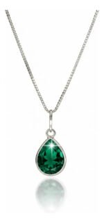 Colar Feminino Ponto De Luz Gota Prata 925 Caixinha Verde