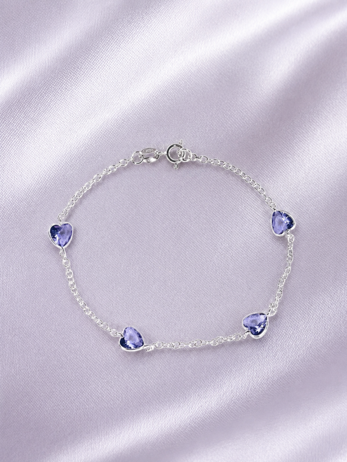 Pulseira Prata 925 Feminina Coração Zircônia Roxa 18 Cm Prateado 18 Cm - Imagem 3