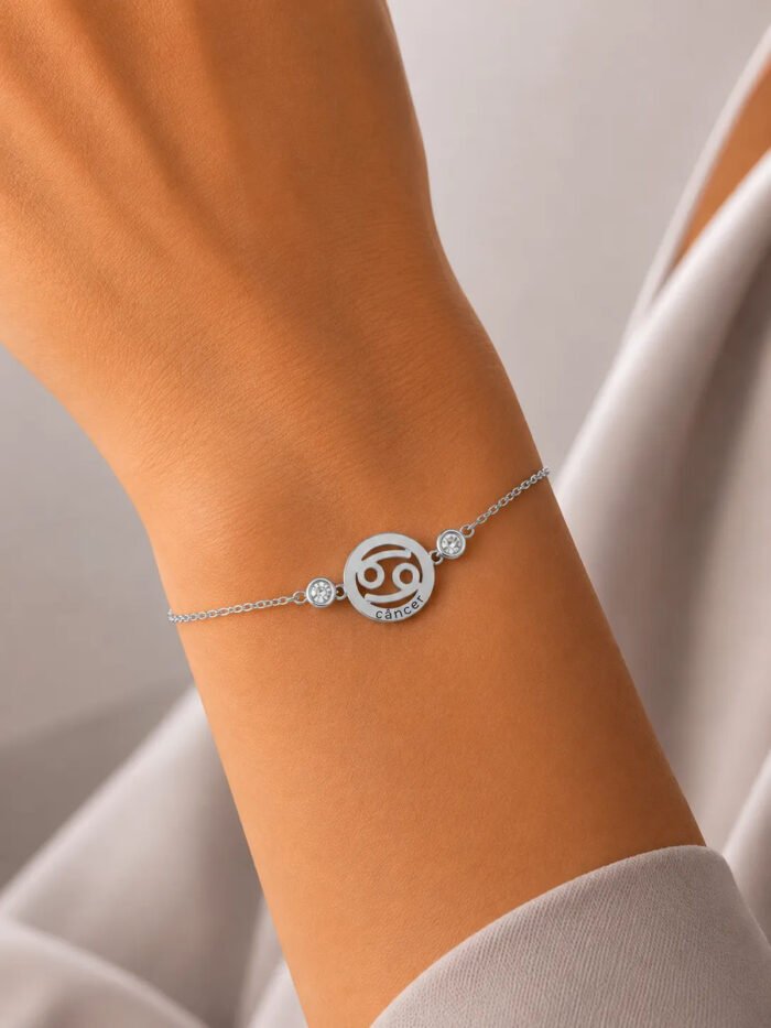 Pulseira Signo Prata 925 Feminina Medalha Pingente Câncer 18 Cm - Imagem 3