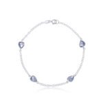 Pulseira Prata 925 Feminina Coração Zircônia Roxa 18 Cm Prateado 18 Cm