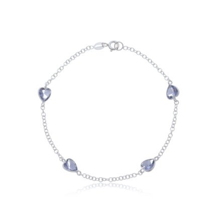 Pulseira Prata 925 Feminina Coração Zircônia Roxa 18 Cm Prateado 18 Cm
