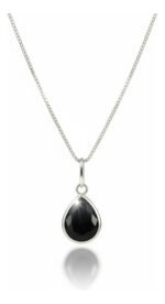 Colar Feminino Ponto De Luz Gota Prata 925 Caixinha Preto