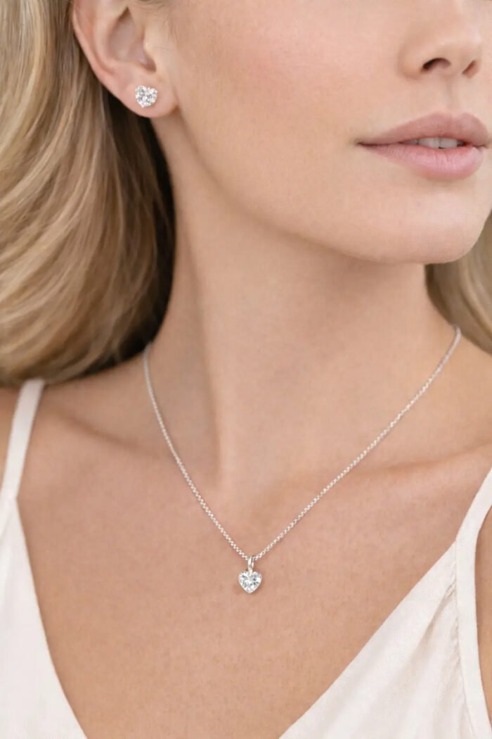Kit Conjunto Prata 925 Feminino Coração Zircônia Cristal Prateado - Imagem 3