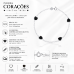 Pulseira Prata 925 Feminina Redonda Zircônia Preta 18 Cm Prateado 18 Cm - Imagem 2